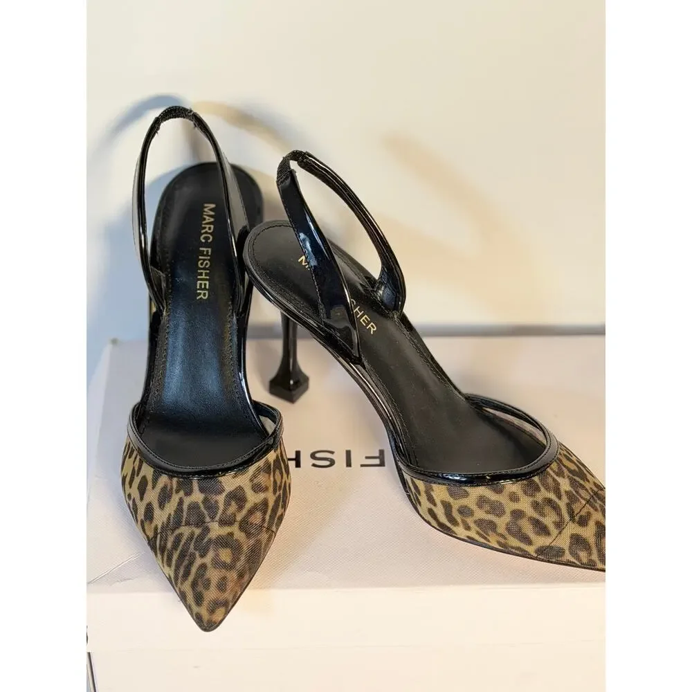 Marc Fisher Hadya Slingback Pumps Leopard Print Women's US 6M Pointed Toe